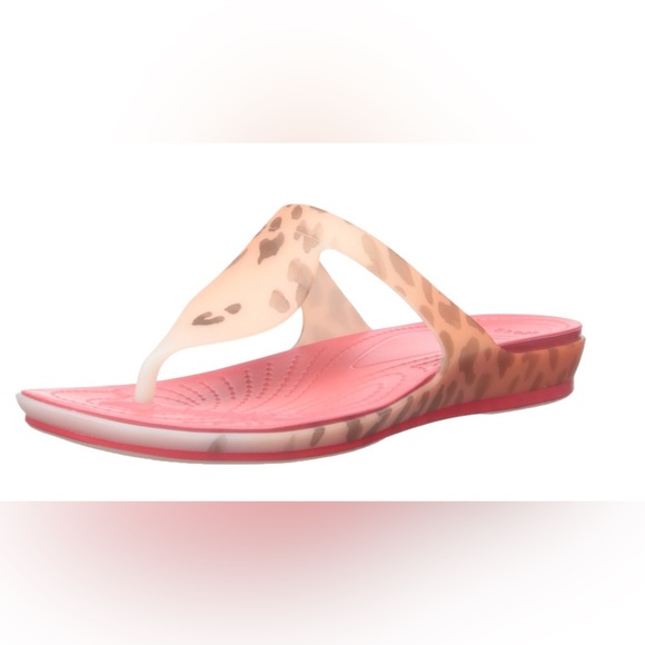 NWOT Crocs 203136 Rio Thong Flip Flops Comfort Sandals Coral Pink Leopard Sz 7 - Picture 7 of 11